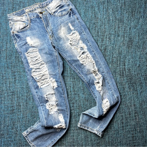 Machine Super Distressed High Rise Jeans Medium Wash - Picture 1 of 7